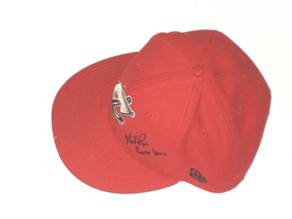 Mike Papi Game Worn & Signed Official Red Columbus Clippers New Era 59FIFTY Hat