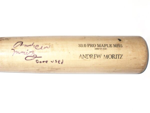 Andrew Moritz 2018 Danville Braves Game Used & Signed Old Hickory Pro Maple MH5 Baseball Bat – Cracked