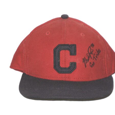 Mike Papi 2018 Spring Training Worn & Signed Official Red & Blue Cleveland Indians New Era 59FIFTY Hat