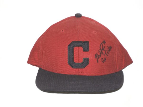 Mike Papi 2018 Spring Training Worn & Signed Official Red & Blue Cleveland Indians New Era 59FIFTY Hat