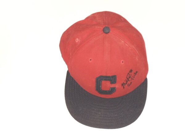 Mike Papi 2018 Spring Training Worn & Signed Official Red & Blue Cleveland Indians New Era 59FIFTY Hat