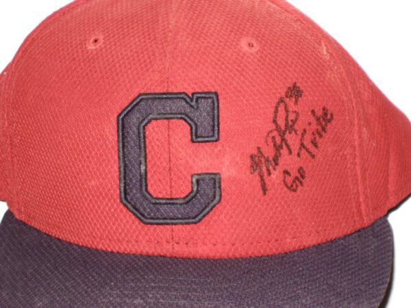 Mike Papi 2018 Spring Training Worn & Signed Official Red & Blue Cleveland Indians New Era 59FIFTY Hat