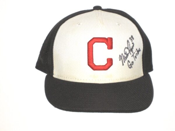 Mike Papi 2019 Spring Training Worn & Signed Official White, Red & Black Cleveland Indians New Era 59FIFTY Hat