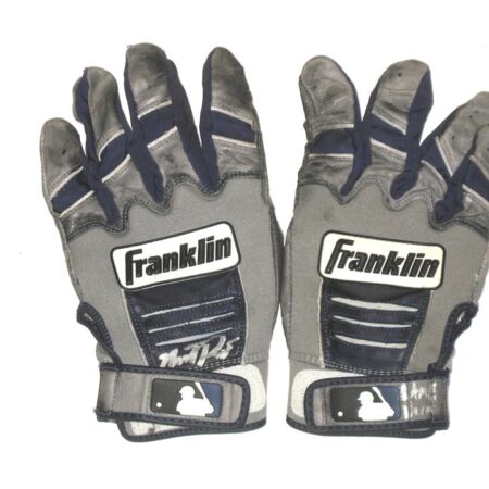 Mike Papi Columbus Clippers Game Worn & Signed Grey & Blue Franklin Batting Gloves