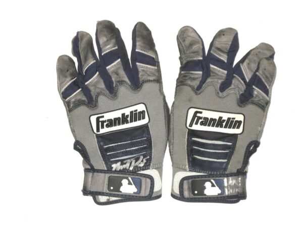 Mike Papi Columbus Clippers Game Worn & Signed Grey & Blue Franklin Batting Gloves