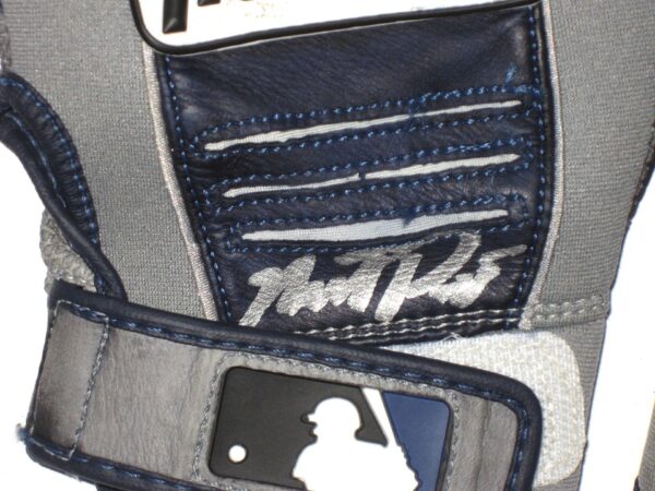 Mike Papi Columbus Clippers Game Worn & Signed Grey & Blue Franklin Batting Gloves