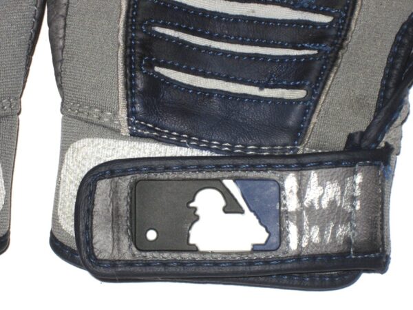 Mike Papi Columbus Clippers Game Worn & Signed Grey & Blue Franklin Batting Gloves