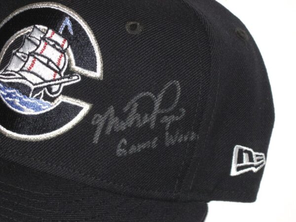 Mike Papi Game Worn & Signed Official Black Columbus Clippers New Era 59FIFTY Fitted Hat