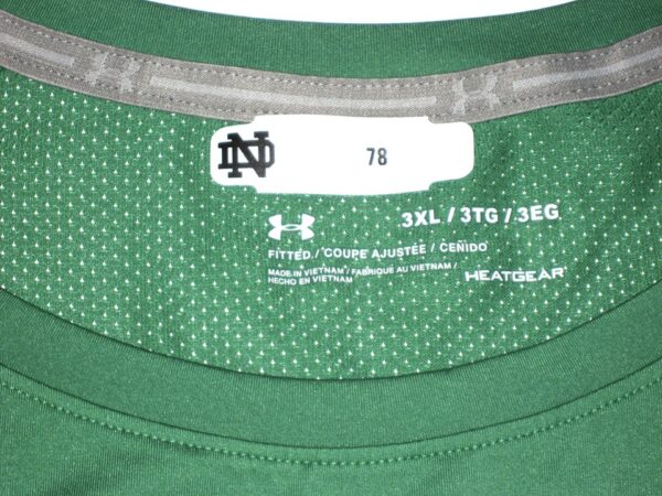 Tommy Kraemer Player Issued & Signed Official Green Notre Dame Fighting Irish #78 Under Armour Long Sleeve 3XL Shirt