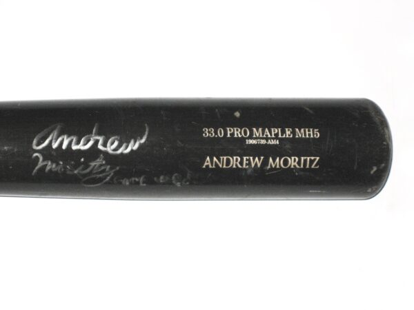 Andrew Moritz 2018 Danville Braves Game Used & Signed Black Pro Model MH5 Old Hickory Maple Baseball Bat – Cracked