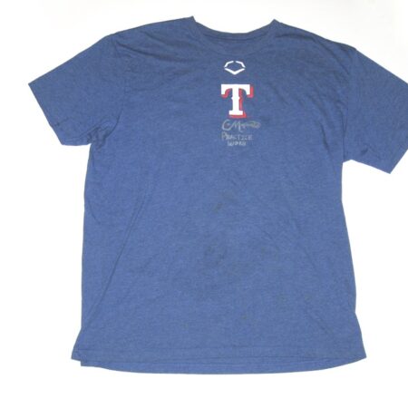 Colby Morris 2020 Team Issued & Signed Blue Texas Rangers #42 EvoShield XL Shirt