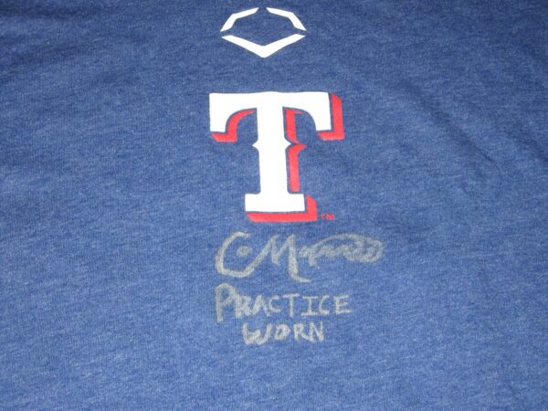 Colby Morris 2020 Team Issued & Signed Blue Texas Rangers #42 EvoShield XL Shirt