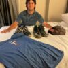 Colby Morris with 2020 Team Issued & Signed Blue Texas Rangers #42 EvoShield XL Shirt