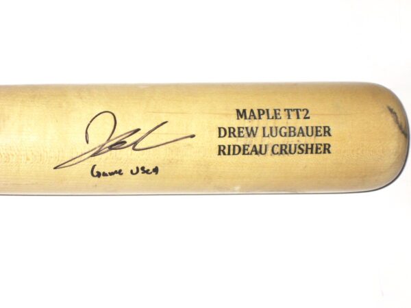Drew Lugbauer 2019 Florida Fire Frogs Game Used & Signed Sam Rideau Crusher Maple Baseball Bat – Cracked