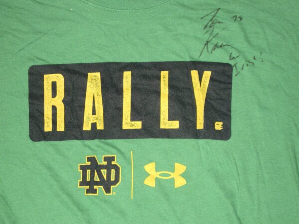 Tommy Kraemer Player Issued & Signed Kelly Green Notre Dame Fighting Irish RALLY #78 Under Armour 3XL Shirt