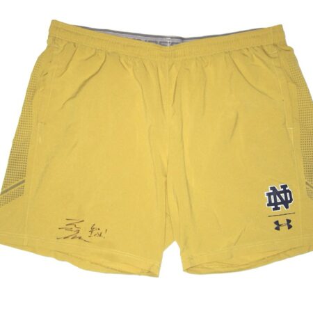 Tommy Kraemer Player Issued & Signed Official Gold Notre Dame Fighting Irish #78 Under Armour 3XL Shorts