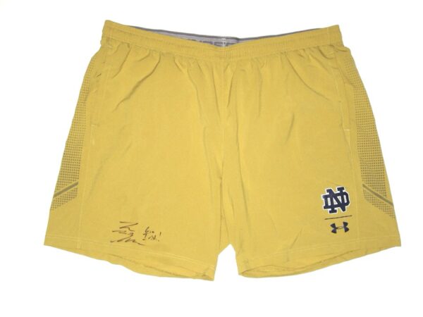 Tommy Kraemer Player Issued & Signed Official Gold Notre Dame Fighting Irish #78 Under Armour 3XL Shorts