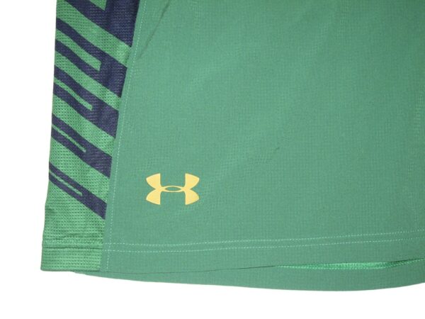 Tommy Kraemer Practice Worn & Signed Official Green Notre Dame Fighting Irish Under Armour 2XL Shorts