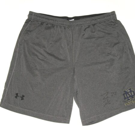 Tommy Kraemer Practice Worn & Signed Official Grey Notre Dame Fighting Irish Football #78 Under Armour 2XL Shorts