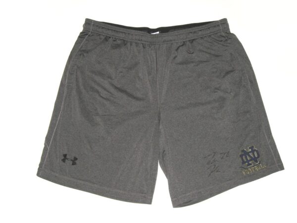 Tommy Kraemer Practice Worn & Signed Official Grey Notre Dame Fighting Irish Football #78 Under Armour 2XL Shorts