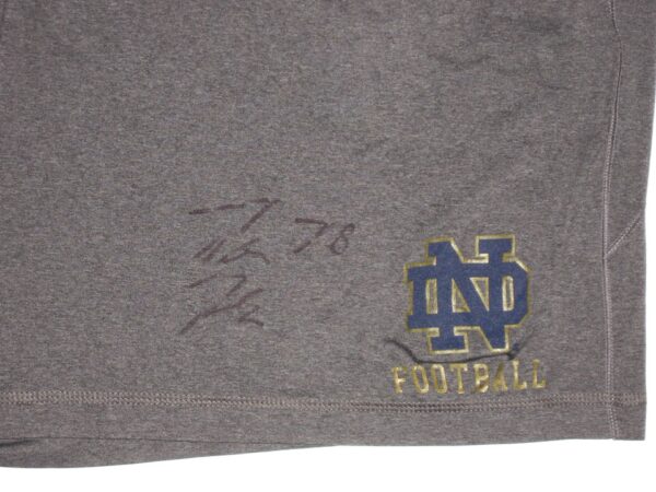 Tommy Kraemer Practice Worn & Signed Official Grey Notre Dame Fighting Irish Football #78 Under Armour 2XL Shorts