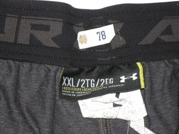 Tommy Kraemer Practice Worn & Signed Official Grey Notre Dame Fighting Irish Football #78 Under Armour 2XL Shorts