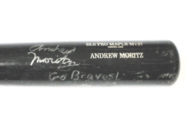 Andrew Moritz 2019 Florida Fire Frogs Game Used & Signed Black Pro Model MT27 Old Hickory Maple Bat – Cracked