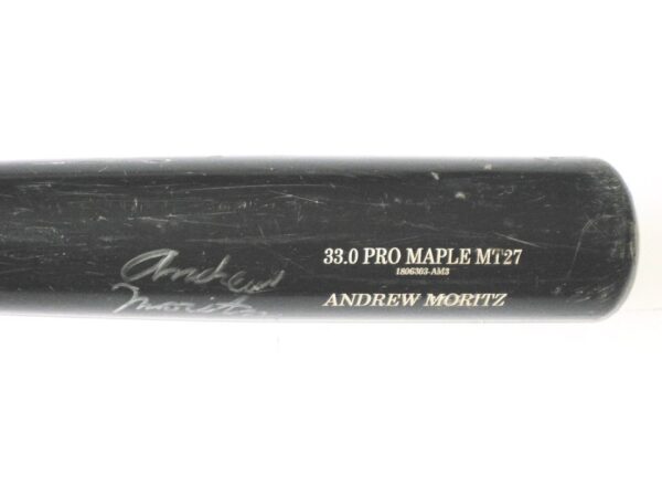 Andrew Moritz 2019 Florida Fire Frogs Game Used & Signed Black Pro Model MT27 Old Hickory Maple Bat – Cracked