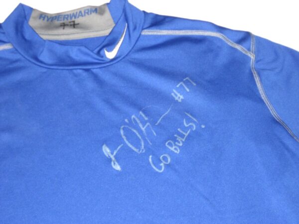 James O'Hagan Buffalo Bulls #77 Practice Worn & Signed Blue Long Sleeve Nike Pro Combat Hyperwarm XXL Shirt