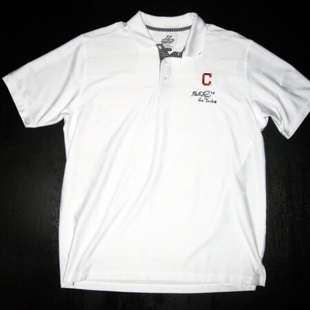 Mike Papi Team Issued & Signed Official White Cleveland Indians Go Tribe AHEAD XL Polo Shirt