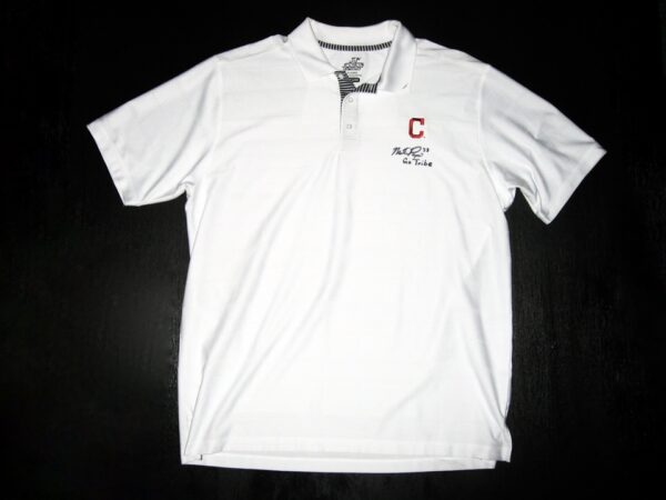 Mike Papi Team Issued & Signed Official White Cleveland Indians Go Tribe AHEAD XL Polo Shirt