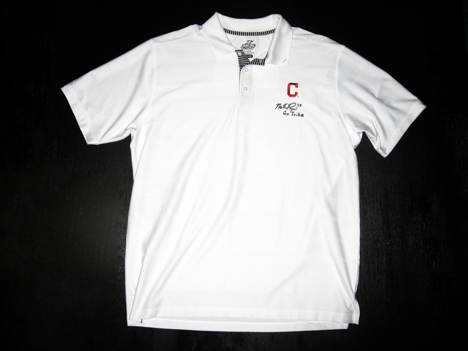 Mike Papi Team Issued & Signed Official White Cleveland Indians Go Tribe  AHEAD XL Polo Shirt