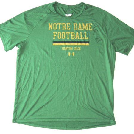 Tommy Kraemer Game Worn & Signed Official Green Notre Dame Fighting Irish Football Under Armour 3XL Shirt