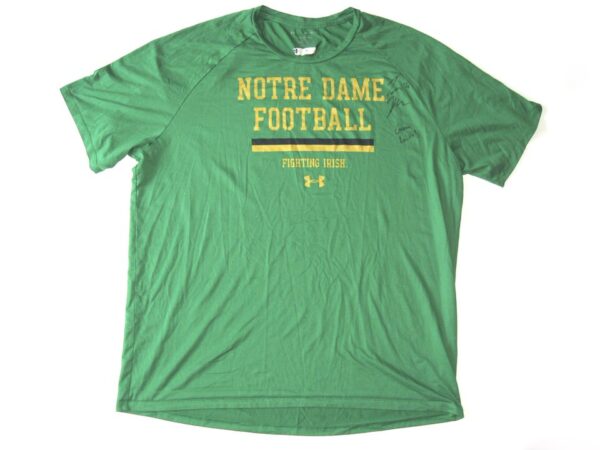 Tommy Kraemer Game Worn & Signed Official Green Notre Dame Fighting Irish Football Under Armour 3XL Shirt