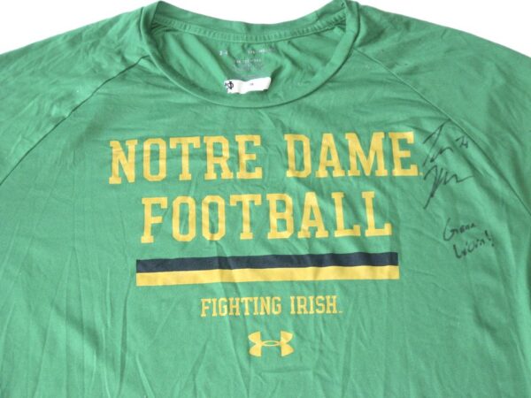 Tommy Kraemer Game Worn & Signed Official Green Notre Dame Fighting Irish Football Under Armour 3XL Shirt