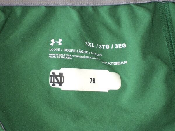 Tommy Kraemer Player Issued & Signed Official Green Notre Dame Fighting Irish #78 Under Armour 3XL Shorts