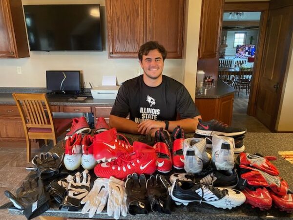 Drew Himmelman with Illinois State Redbirds Game Worn & Signed Red, White & Black Nike Strike Pro Cleats