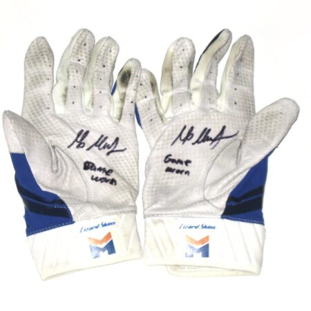 Max Moroff 2020 New York Mets Game Worn & Signed Blue & White Lizard Skins Batting Gloves