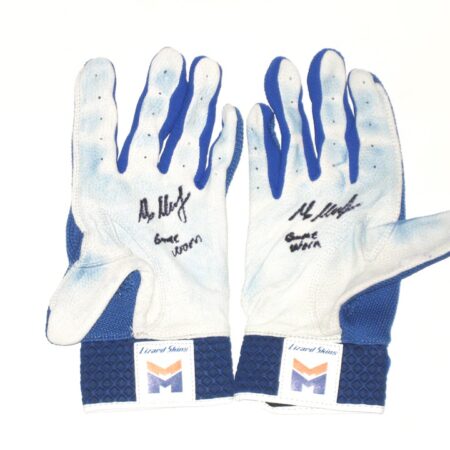 Max Moroff 2020 New York Mets Game Worn & Signed Blue & White Lizard Skins Batting Gloves