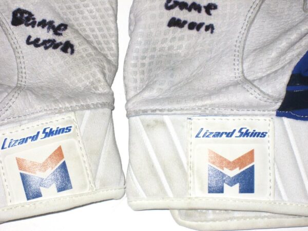 Max Moroff 2020 New York Mets Game Worn & Signed Blue & White Lizard Skins Batting Gloves