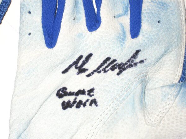 Max Moroff 2020 New York Mets Game Worn & Signed Blue & White Lizard Skins Batting Gloves