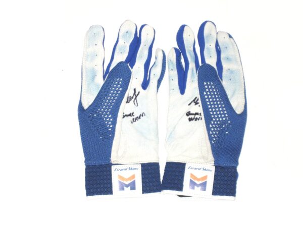 Max Moroff 2020 New York Mets Game Worn & Signed Blue & White Lizard Skins Batting Gloves