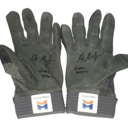 Max Moroff 2020 New York Mets Game Worn & Signed Grey Lizard Skins Elite Batting Gloves