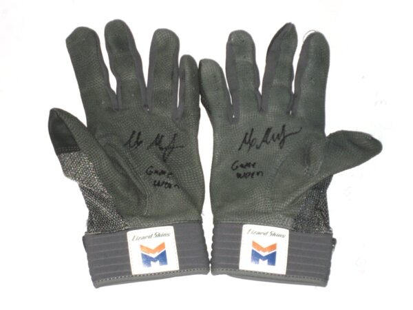 Max Moroff 2020 New York Mets Game Worn & Signed Grey Lizard Skins Elite Batting Gloves