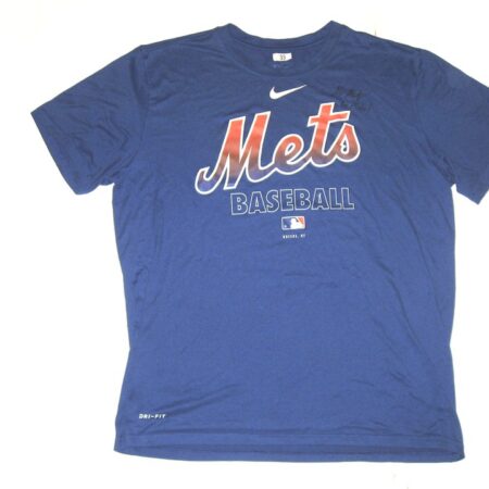 Max Moroff Player Issued & Signed Official Blue New York Mets Baseball #33 Nike Dri-Fit Shirt