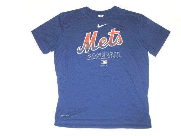 Max Moroff Player Issued & Signed Official Blue New York Mets Baseball #33 Nike Dri-Fit Shirt