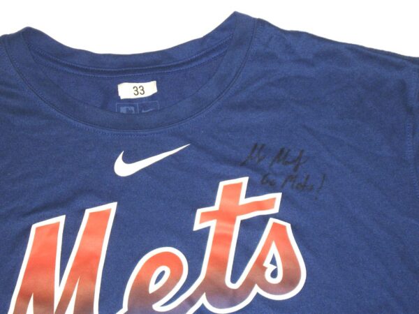 Max Moroff Player Issued & Signed Official Blue New York Mets Baseball #33 Nike Dri-Fit Shirt