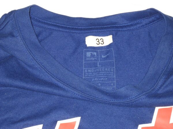 Max Moroff Player Issued & Signed Official Blue New York Mets Baseball #33 Nike Dri-Fit Shirt