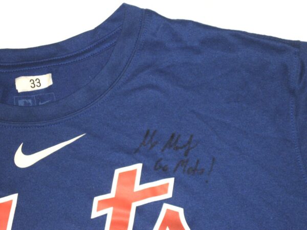 Max Moroff Player Issued & Signed Official Blue New York Mets Baseball #33 Nike Dri-Fit Shirt