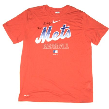 Max Moroff Player Issued & Signed Official Orange New York Mets Baseball #33 Nike Dri-Fit Shirt